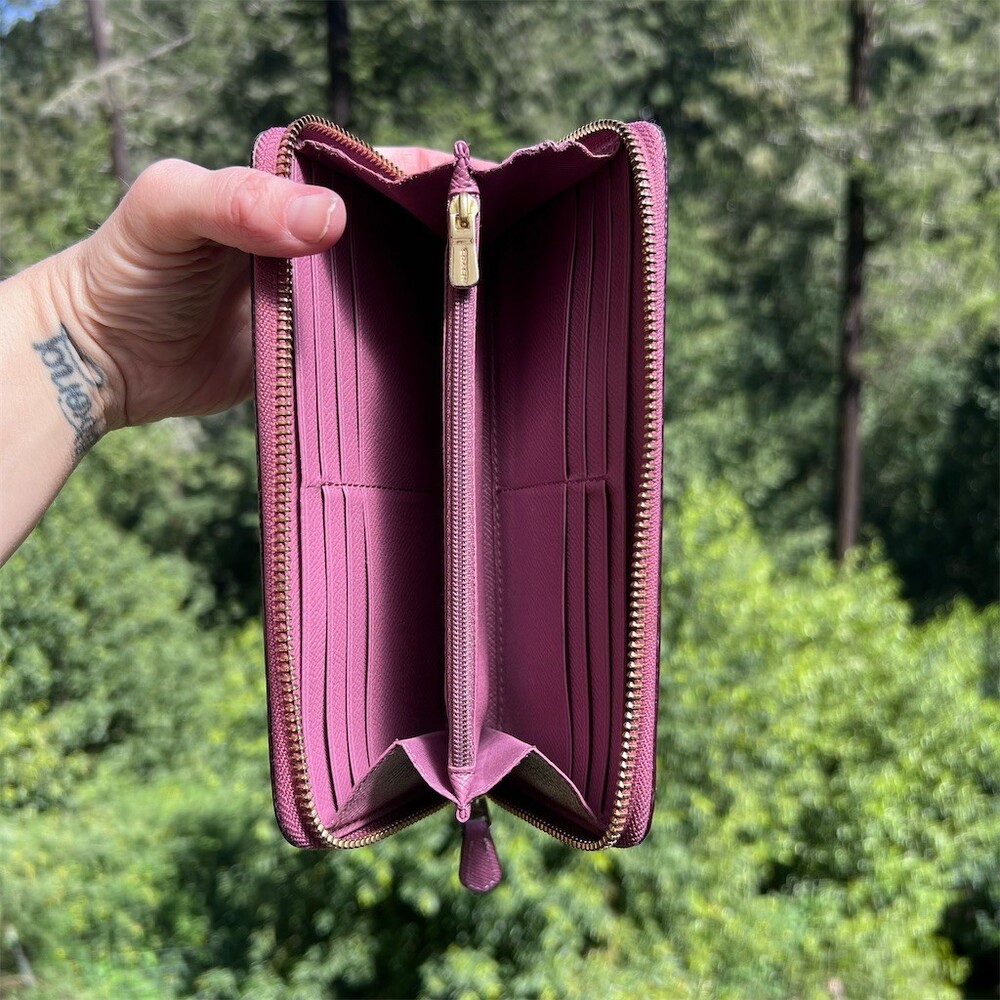 COACH Long Zip-Around Wallet Pink/Pink Crossgrain Leather Gold Hardware - Picture 7 of 13